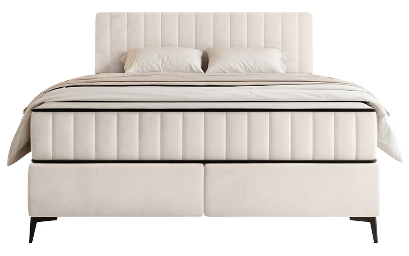 Kontinentales Bett 160x200 cm Mufasso mit Stauraum, cremefarben, wasserabweisender Samt