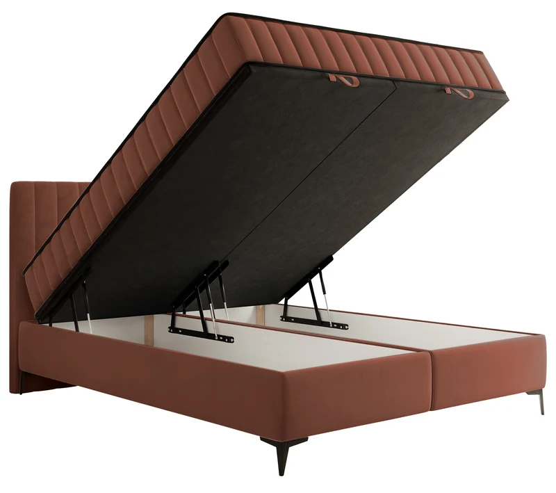 Kontinentales Bett 160x200 cm Mufasso mit Stauraum, kupferfarbener Velours, wasserabweisend