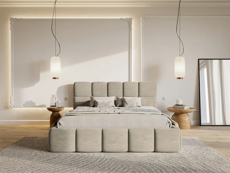 Polstermbett 180x200 cm Cloudy in grau-beige, wasserabweisender und pflegeleichter Samtstoff