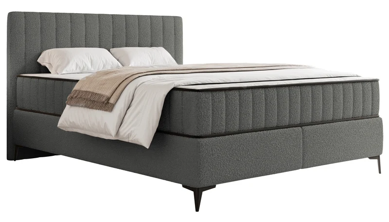 Kontinentalbett 180x200 cm Mufasso mit Stauraum, dunkelgrauer Bouclé-Stoff