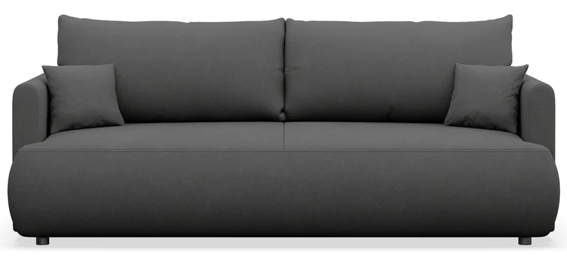 Dreisitziges ausklappbares Sofa Ovo Mini mit Stauraum, dunkelgrauer Chenille, pflegeleicht