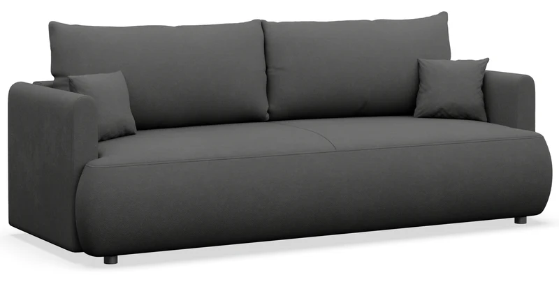 Dreisitziges ausklappbares Sofa Ovo Mini mit Stauraum, dunkelgrauer Chenille, pflegeleicht