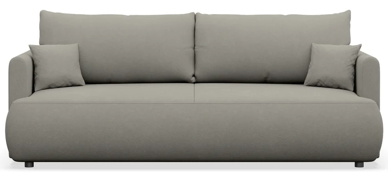 Dreisitziges ausklappbares Sofa Ovo Mini mit Stauraum, hellgrauer Chenille-Stoff, pflegeleicht