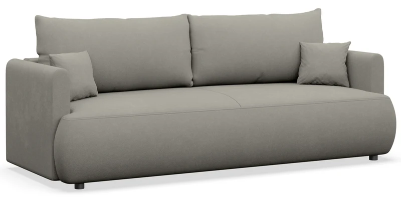 Dreisitziges ausklappbares Sofa Ovo Mini mit Stauraum, hellgrauer Chenille-Stoff, pflegeleicht