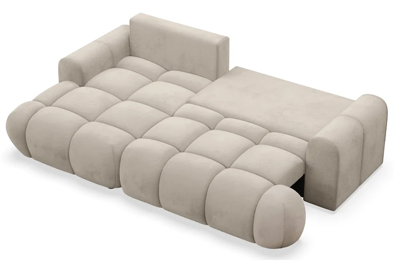Ecksofa mit Schlafunktion Ombo Mini, L-förmig, linksseitig, mit Stauraum, beige, wasserabweisender Samt