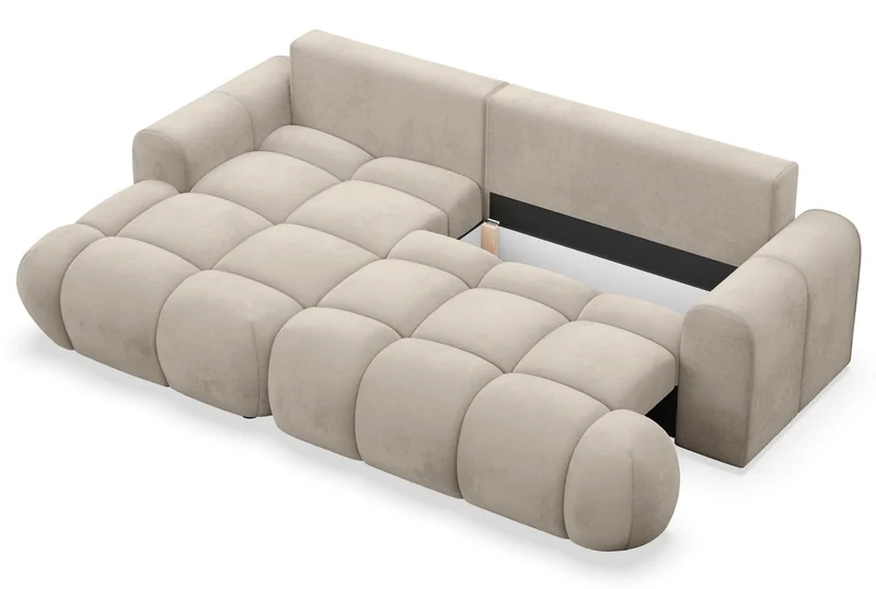 Ecksofa mit Schlafunktion Ombo Mini, L-förmig, linksseitig, mit Stauraum, beige, wasserabweisender Samt