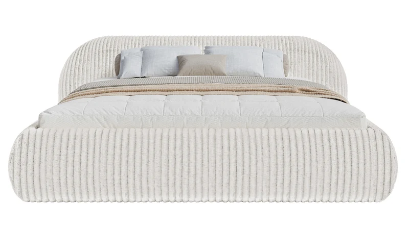 Polsterbett 140x200 cm Shels Low hellgrau, grober Cordstoff