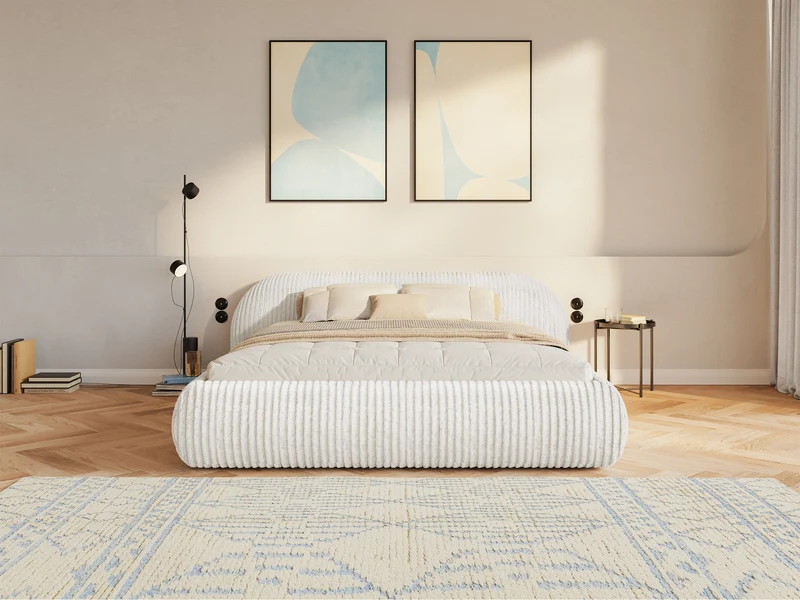 Polsterbett 140x200 cm Shels Low hellgrau, grober Cordstoff