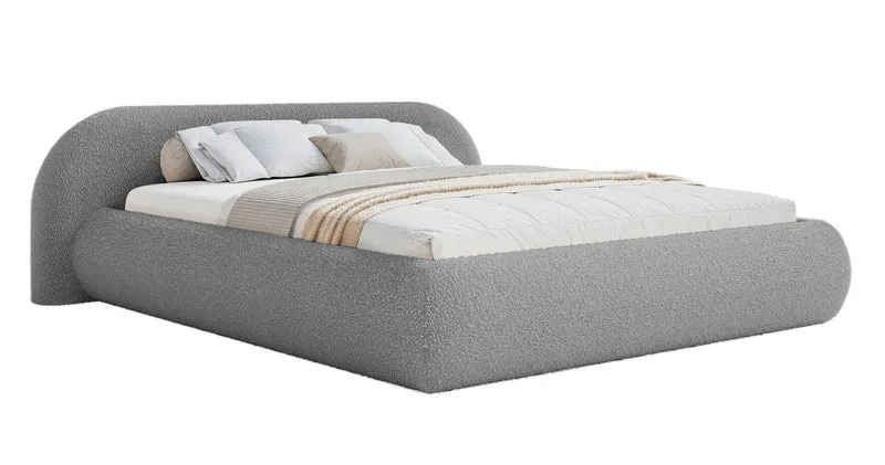 Gepolstertes Bett 160x200 cm Shels Low in grauem Bouclé