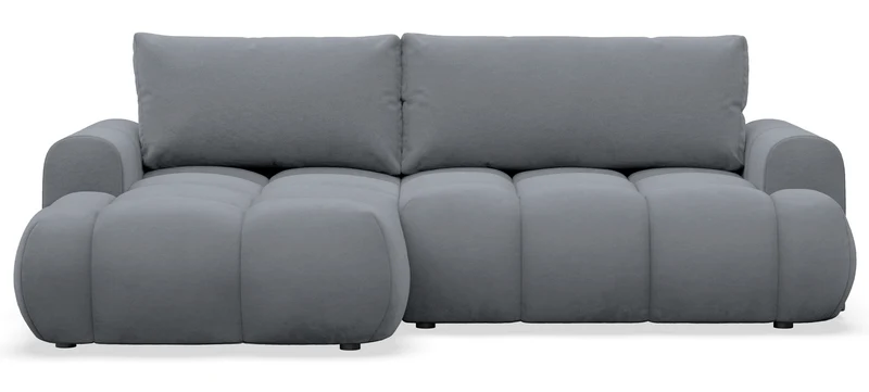 Ecksofa mit Schlafunktion Ombo Mini, L-förmig, linksseitig, mit Stauraum, grauer hydrophober Samt