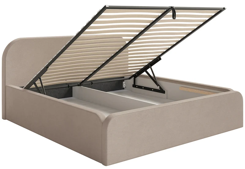 Polsterbett 140x200 cm Umike mit Stauraum, beige Velours, wasserabweisend