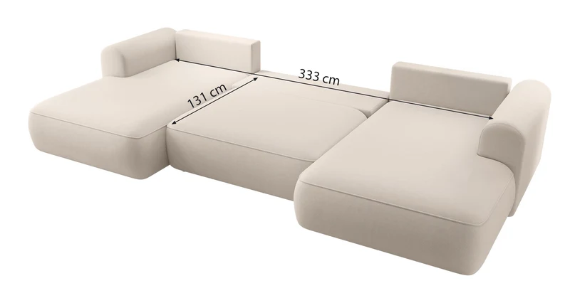 Ecksofa mit Schlaffunktion Ovo U-förmig mit Stauraum, grauer, leicht zu reinigender Samt, universell einsetzbar