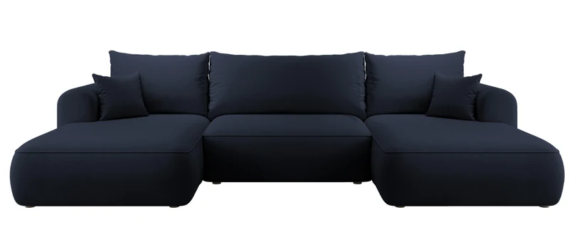 Ecksofa mit Schlaffunktion Ovo U-förmig mit Stauraum, marineblauer, pflegeleichter Samt, universell einsetzbar