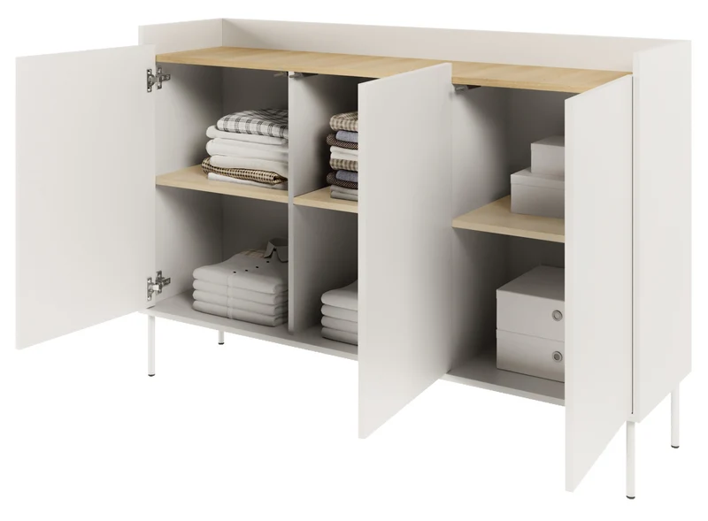 Drehtür-Kommode Tovi 140 cm weiß/Lindberg-Eiche