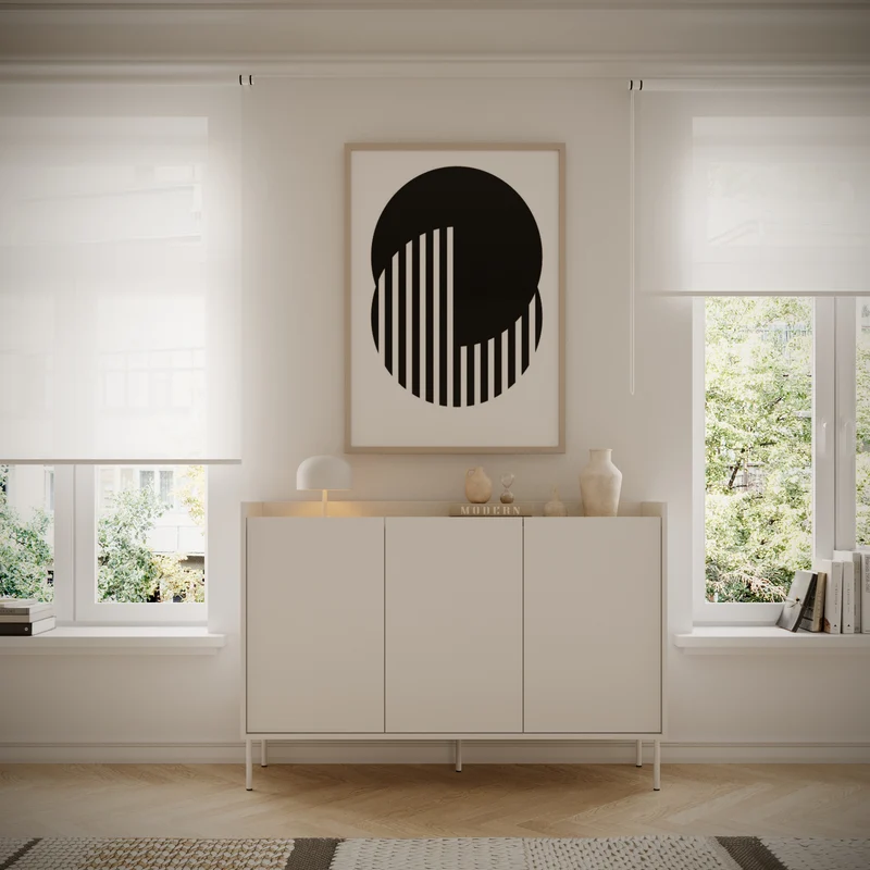 Drehtür-Kommode Tovi 140 cm weiß/Lindberg-Eiche