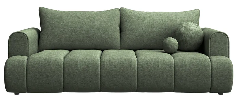 Dreisitziges Sofa Dandelino mit Schlafunktion, grüner hydrophober Chenillestoff