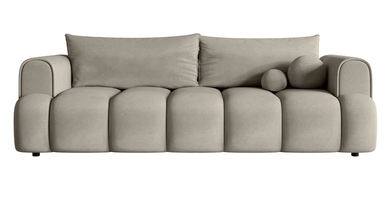 Dreisitziges Sofa Dandelino mit Schlaffunktion, grauer hydrophober Samt