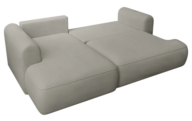 Ecksofa mit Schlaffunktion Ovo Mini, L-förmig, linksseitig, mit Stauraum, hellgrauer, pflegeleichter Chenille-Stoff