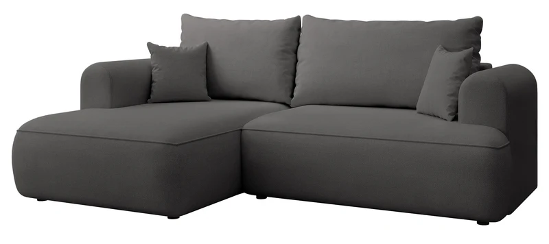 Ecksofa mit Schlaffunktion Ovo Mini, L-förmig, linksseitig, mit Stauraum, dunkelgrauer, pflegeleichter Chenillestoff