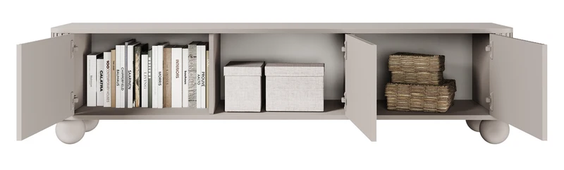 TV-Schrank Arvello mit Rillen, dreitürig, 163 cm, auf Kugelfüßen, sandbeige