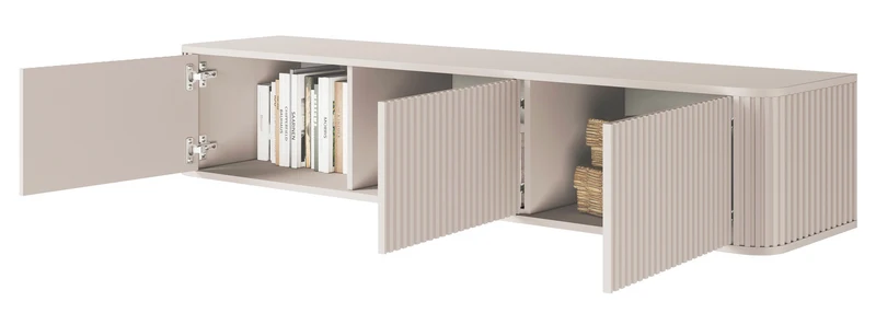 Hängender RTV-Schrank Ovarlo mit Rillen, dreitürig, 163 cm, sandbeige
