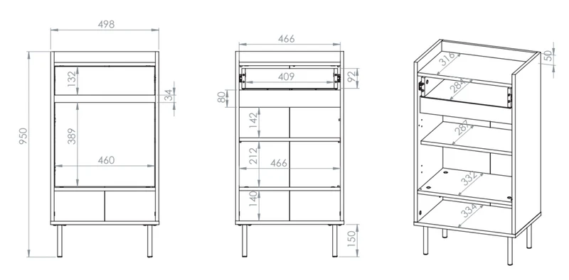 Einzeltüriger Schuhschrank Dioce mit Schublade, 50 cm, Kaschmir