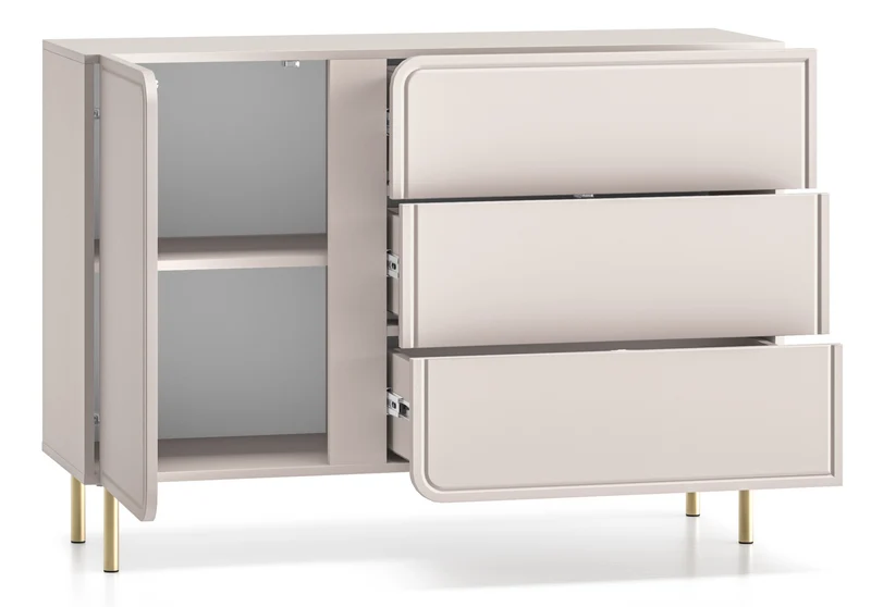 Einzeltür-Kommode Loppa mit drei Schubladen 120 cm Kaschmir