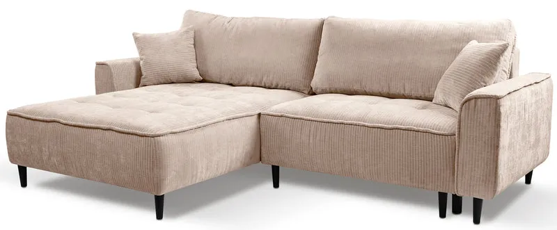 Ecksofa mit Schlafunktion Blues, L-förmig, linksseitig, mit Stauraum, beiger Cordstoff
