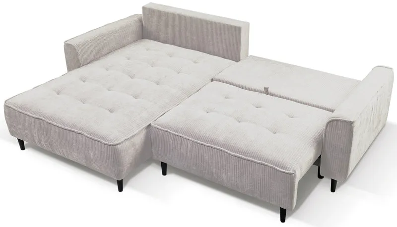 Ecksofa mit Schlafunktion Blues, L-förmig, linksseitig, mit Stauraum, hellbeige Cordstoff