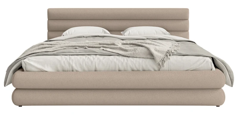 Polsterbett 140x200 cm Alegre mit Bettkasten, beige Chenille, Metallrahmen