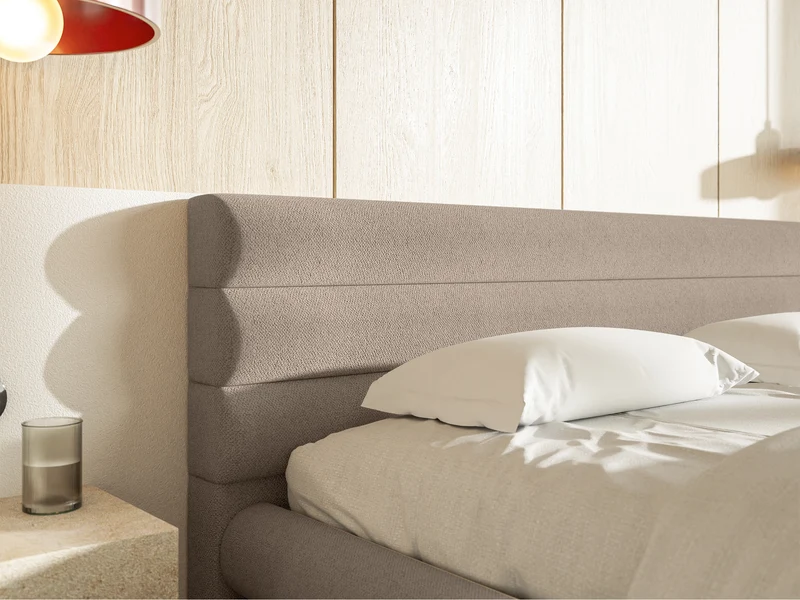 Polsterbett 140x200 cm Alegre mit Bettkasten, beige Chenille, Metallrahmen