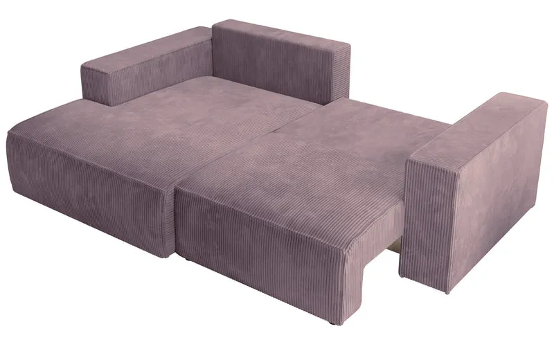 Ecksofa mit Schlaffunktion Farese mini, L-förmig, linksseitig, mit Stauraum, fliederfarbener Cordstoff