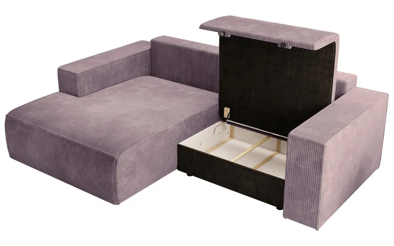 Ecksofa mit Schlaffunktion Farese mini, L-förmig, linksseitig, mit Stauraum, fliederfarbener Cordstoff