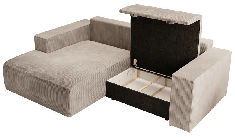 Ecksofa mit Schlaffunktion Farese Mini, L-förmig, linksseitig, mit Stauraum, beige Cordstoff