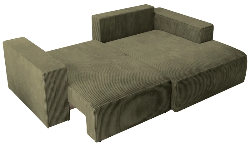 Ecksofa mit Schlaffunktion Farese Mini, L-förmig, rechtsseitig, mit Stauraum, olivgrüner Cordstoff