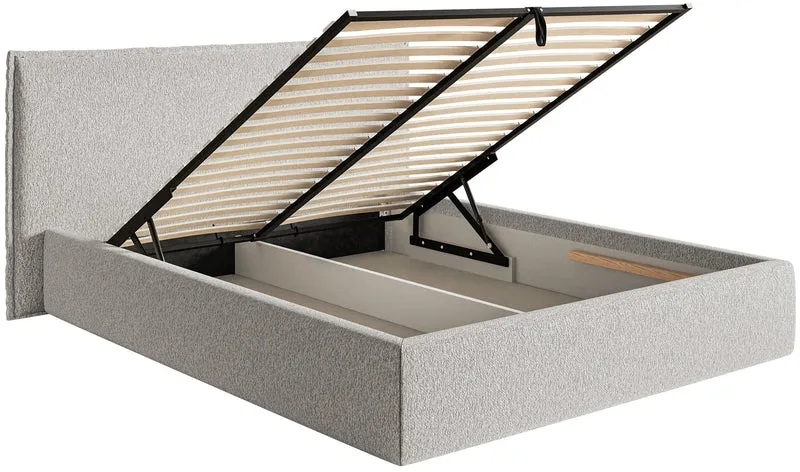 Gepolstertes Bett 160x200 cm Softie mit Stauraum, hellgrauer Chenille-Bezug, Metallrahmen