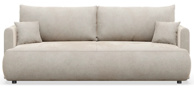 Drei-Sitzer-Schlafsofa Ovo Mini mit Stauraum, cremefarbener Velours, pflegeleicht