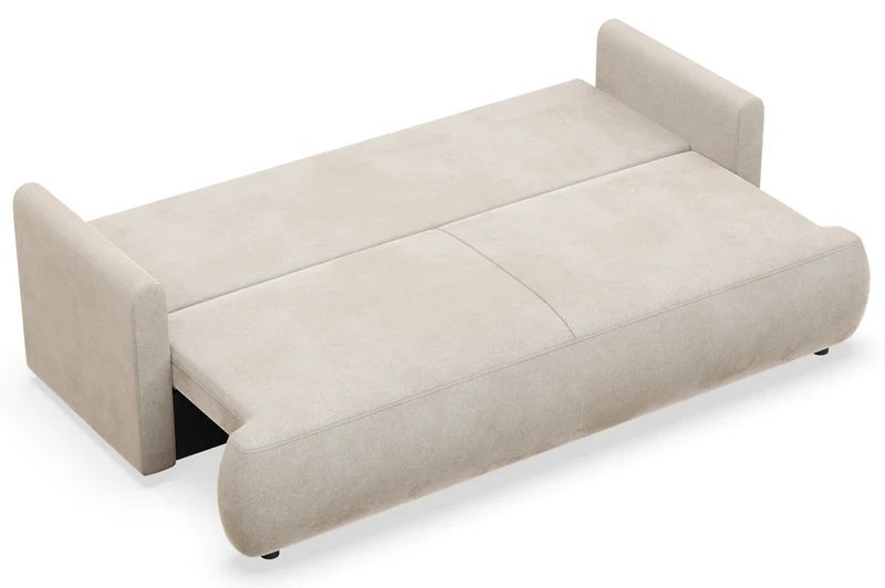 Drei-Sitzer-Schlafsofa Ovo Mini mit Stauraum, cremefarbener Velours, pflegeleicht