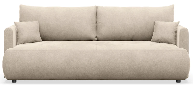 Drei-Sitzer-Schlafsofa Ovo Mini mit Stauraum, hellbeiger Samt, pflegeleicht