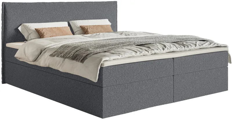 Kontinentalbett 160x200 cm Softie mit Stauraum und Topper, grafitfarbener Chenille