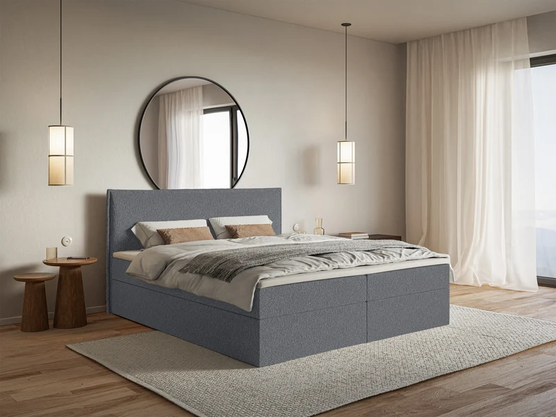 Kontinentalbett 160x200 cm Softie mit Stauraum und Topper, grafitfarbener Chenille