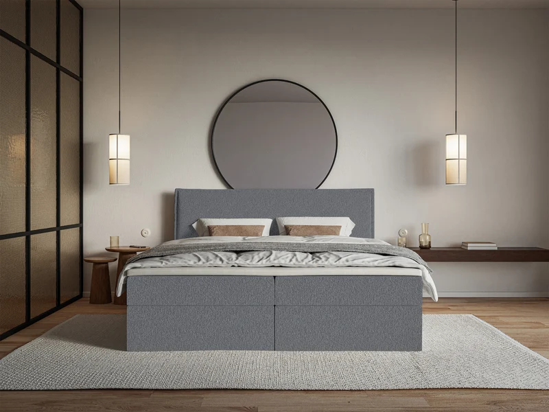Kontinentalbett 160x200 cm Softie mit Stauraum und Topper, grafitfarbener Chenille