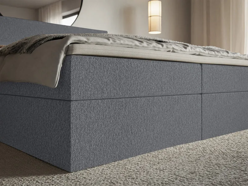Kontinentalbett 160x200 cm Softie mit Stauraum und Topper, grafitfarbener Chenille