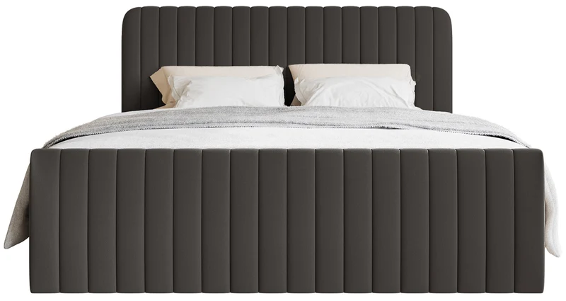 Kontinentalbett 140x200 cm Saliano mit Stauraum und Topper, grafitfarben, hydrophobes Chenille