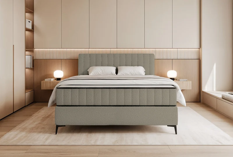 Kontinentalbett 140x200 cm Mufasso mit Stauraum, dunkelbeige Bouclé