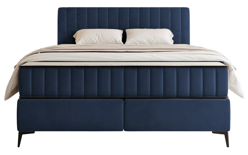Kontinentales Bett 180x200 cm Mufasso mit Stauraum, marineblauer Veloursstoff, wasserabweisend