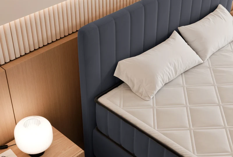 Kontinentales Bett 180x200 cm Mufasso mit Stauraum, grauer Velours, wasserabweisend