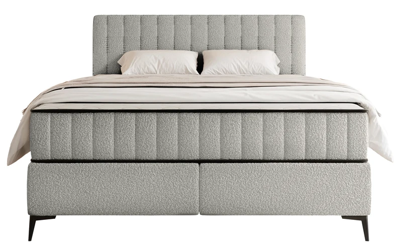 Kontinentales Bett 160x200 cm Mufasso mit Stauraum hellgrauer Bouclé-Stoff
