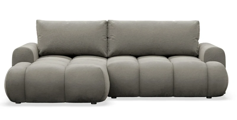 Ecksofa mit Schlaffunktion Ombo Mini, L-förmig, linksseitig, mit Stauraum, grau-brauner, hydrophober Samt