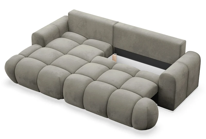 Ecksofa mit Schlaffunktion Ombo Mini, L-förmig, linksseitig, mit Stauraum, grau-brauner, hydrophober Samt